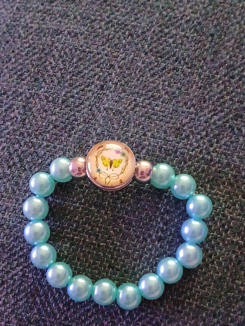 Turquoise Pearl Beaded Bracelet with Butterfly Charm